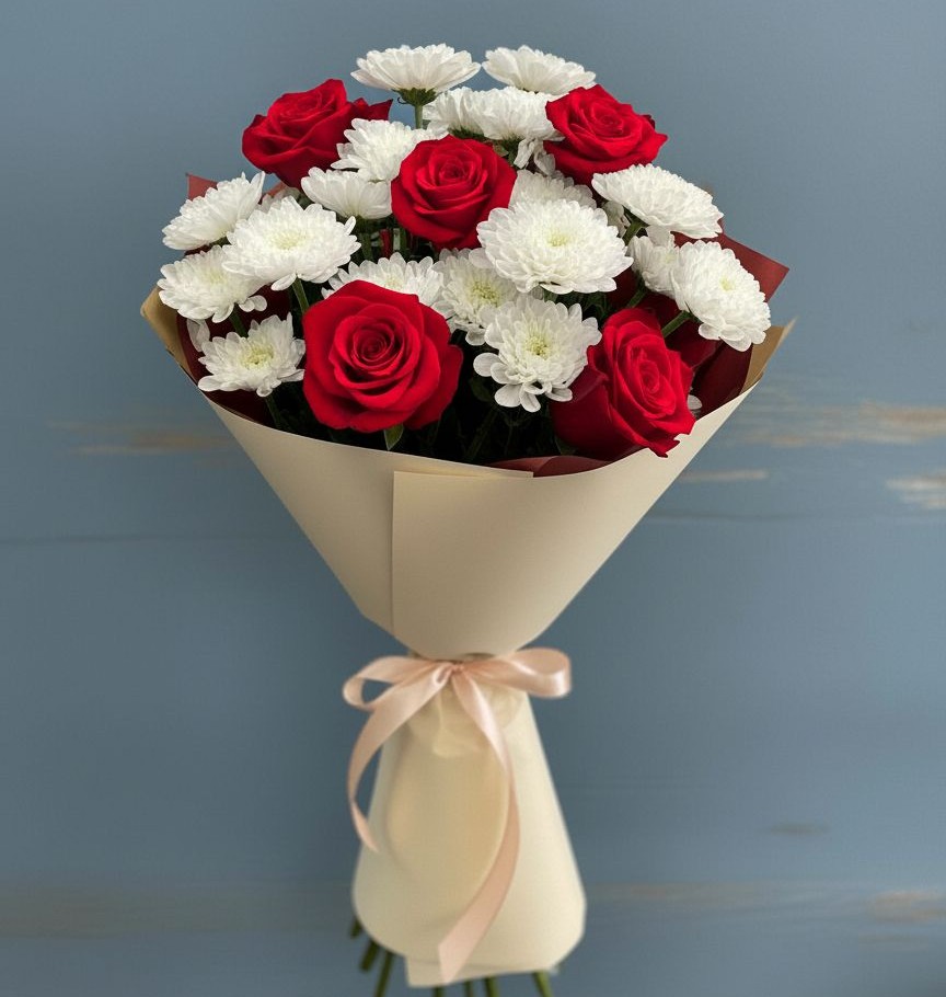 Букет цветов из: Розы и Хризантемы в Нижнем Дженгутайе