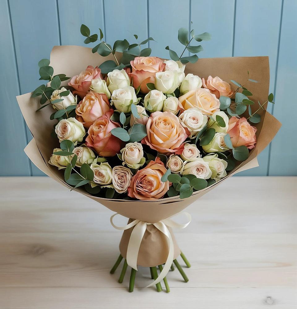 Букет цветов из: Альстромерии и Розы в Нижнем Дженгутайе