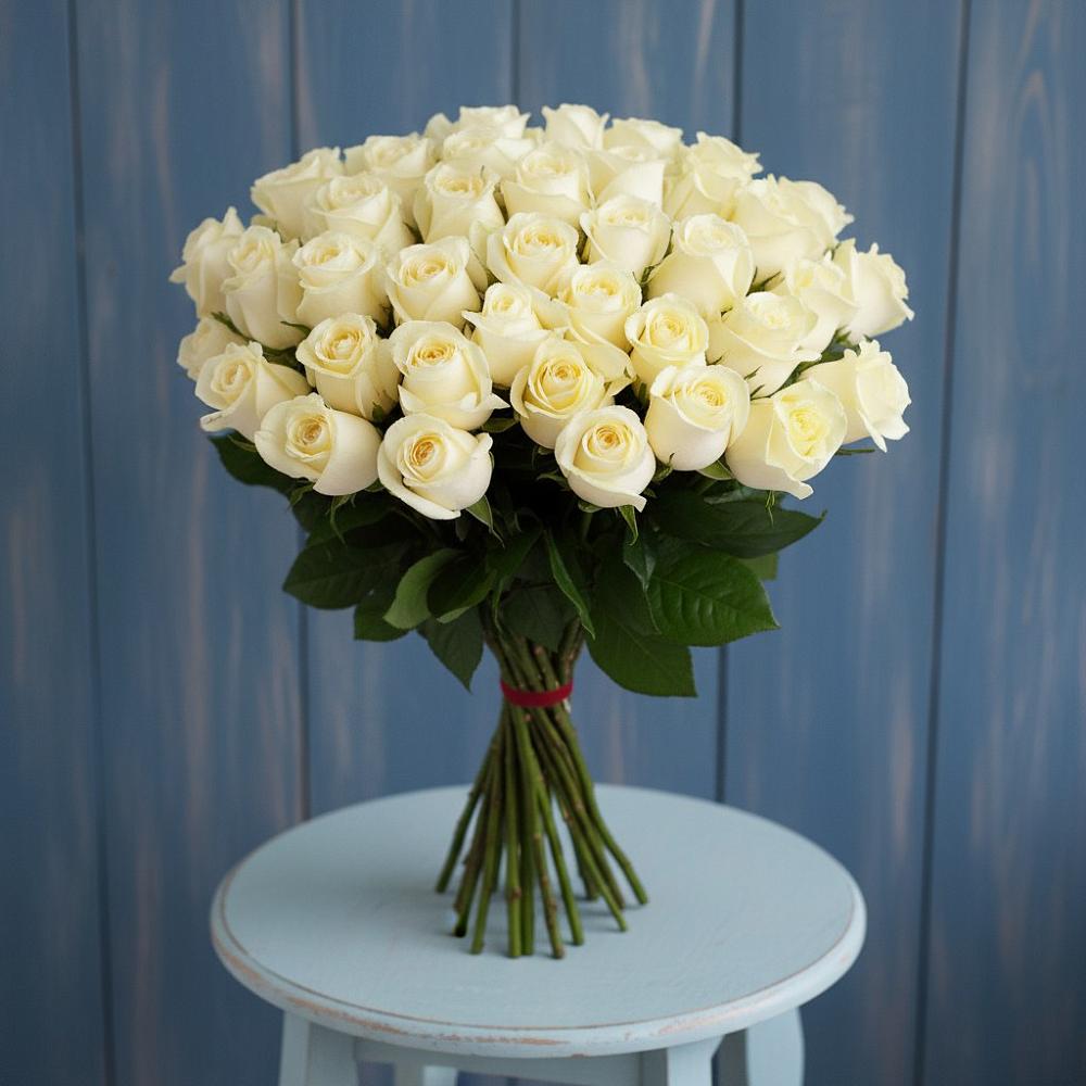Букет 51 Белая роза Эдлесс Лав в Нижнем Дженгутайе