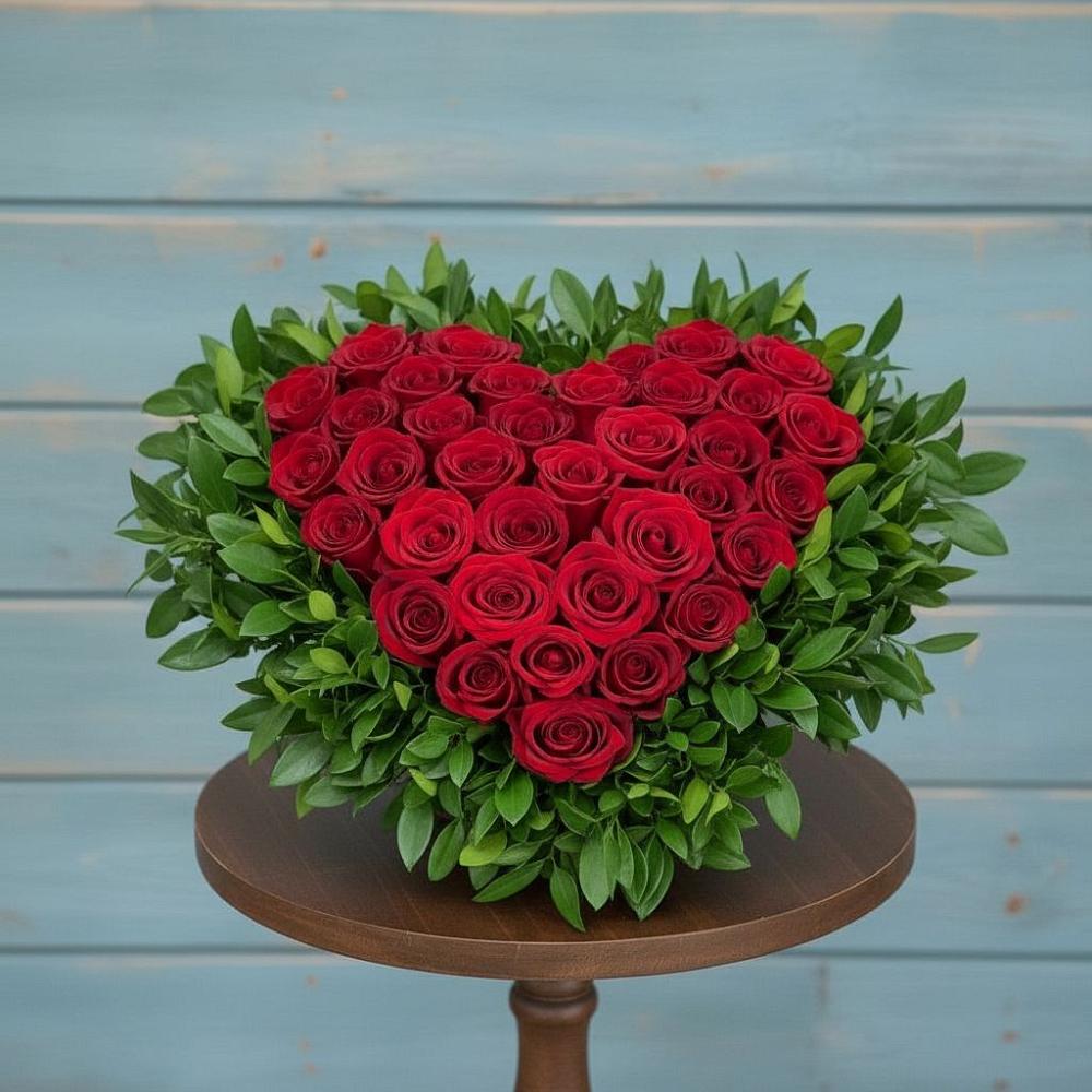 Цветочная композиция из Розы в виде сердца в Нижнем Дженгутайе