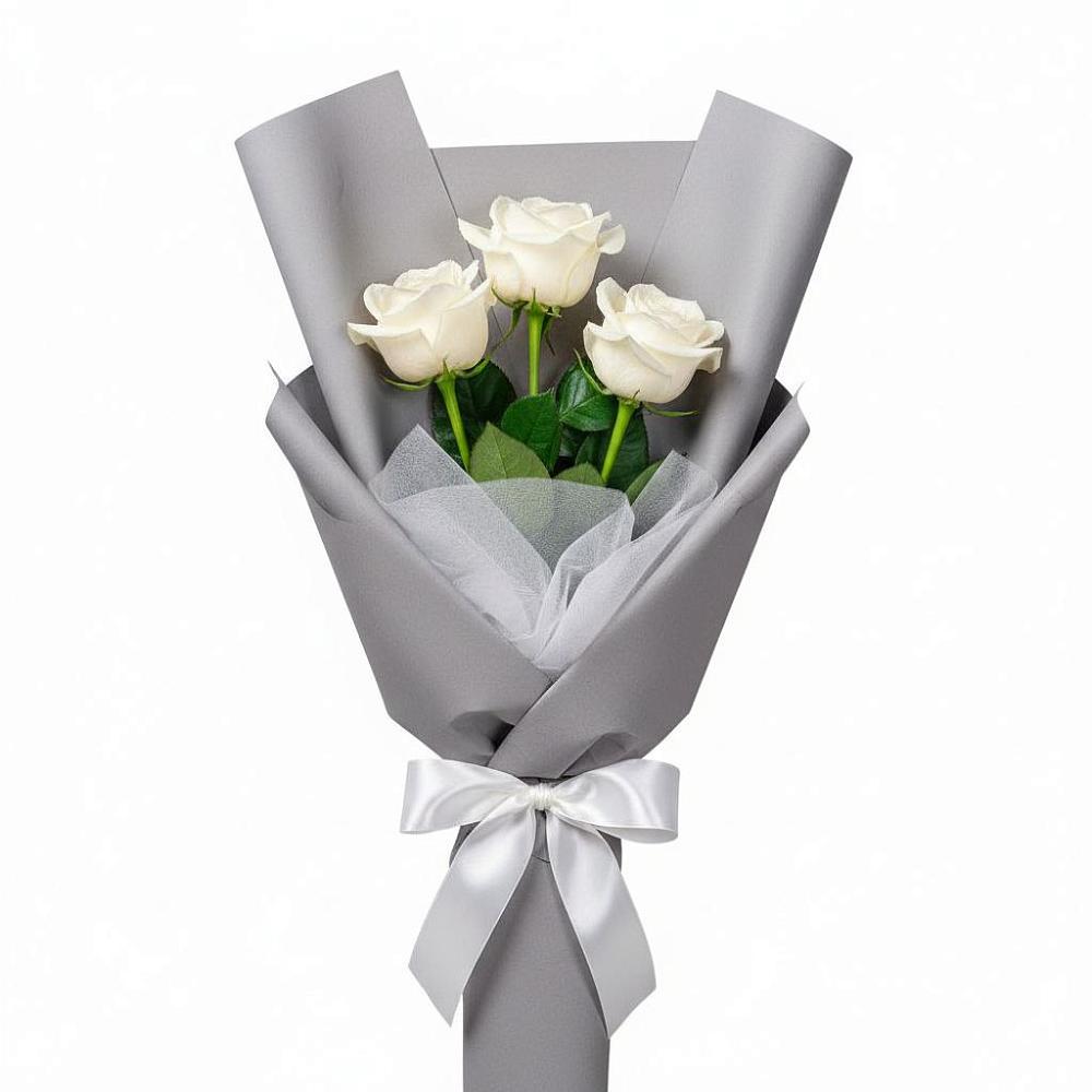Букет 3 белые розы в Нижнем Дженгутайе