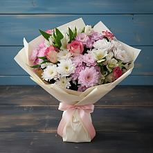 Букет цветов из:  Хризантемы, Альстромерии и Розы в Нижнем Дженгутайе