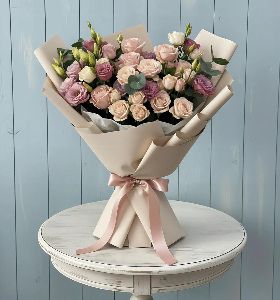 Букет цветов из: Розы и Лизиантусы в Нижнем Дженгутайе