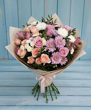 Букет цветов из:  Хризантемы, Розы и Альстромерии #REPLACE_PRED# Нижнем Дженгутайе