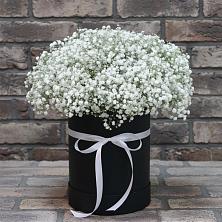 Цветочная композиция из Гипсофила в шляпной коробке в Нижнем Дженгутайе