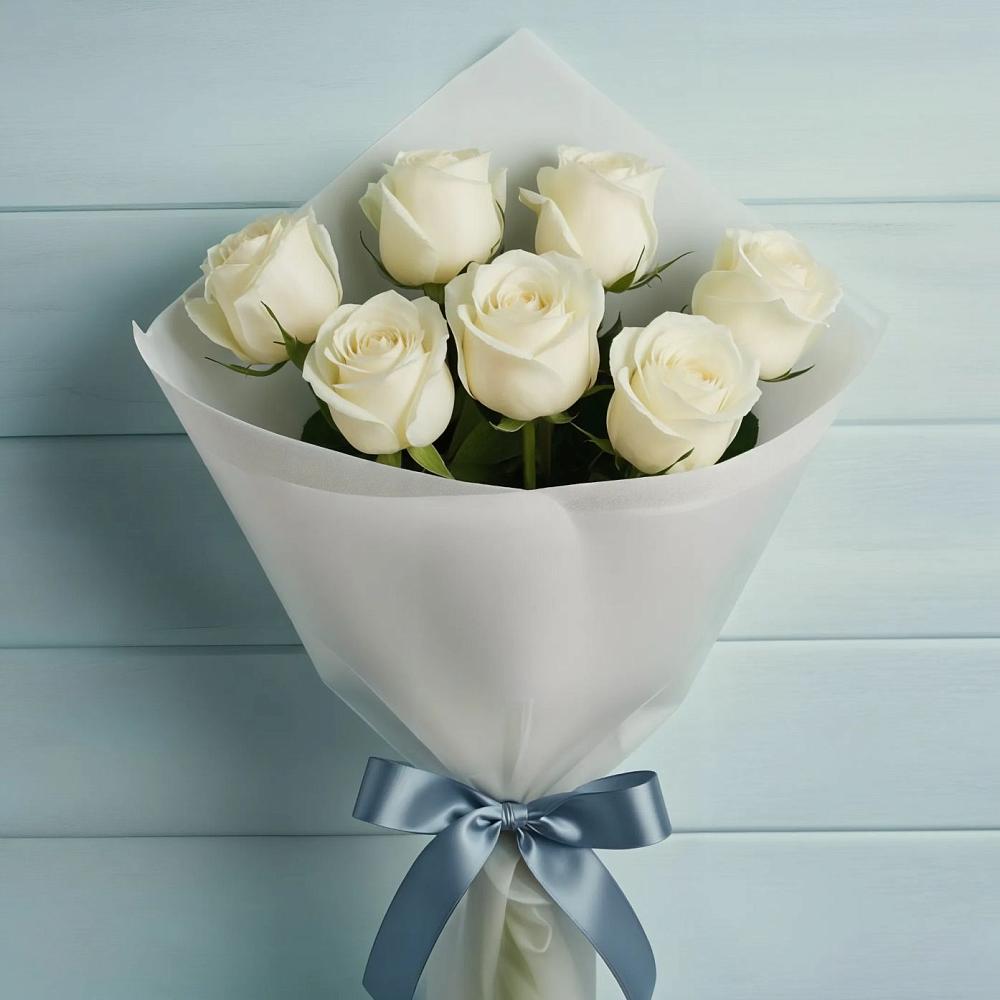 Букет 7 Белых роз Эдлесс Лав в Нижнем Дженгутайе